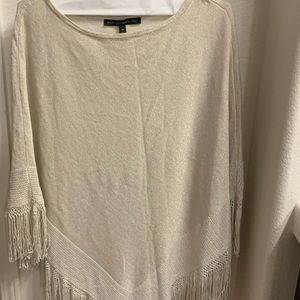 White House Black Market Beige Shimmer Fringe Poncho